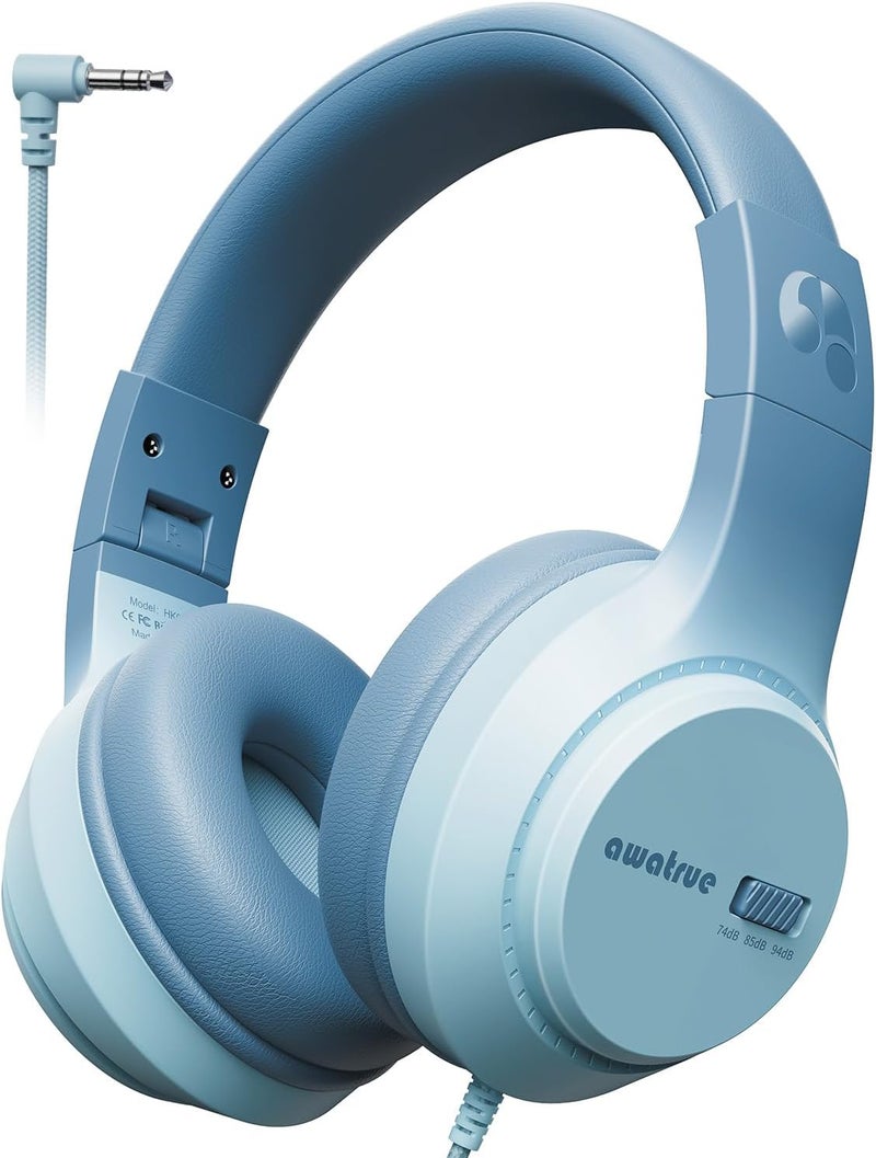 awatrue Kids Headphones, 74/85/94dB Volume Limiter, Foldable Wired Over Ear Headphones for Travel, 3.5mm Jack, Toddler Headphones for School, Chromebook, iPad, Tablet, Green - Image 1